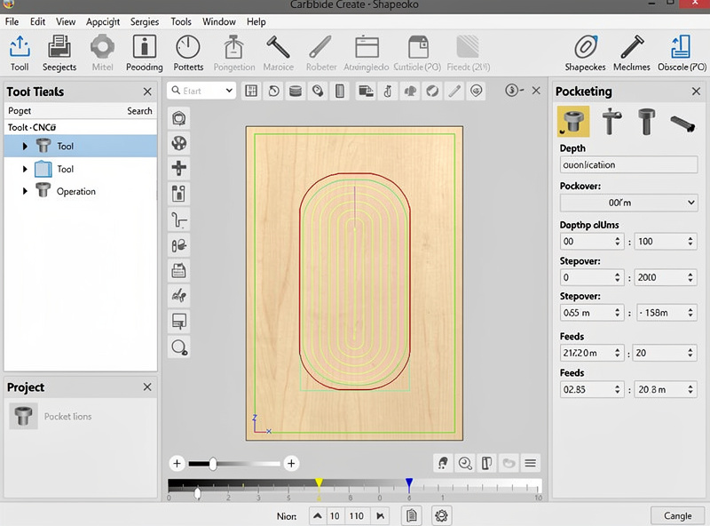 Carbide Create software showing simple 2D pocket toolpath on a Shapeoko CNC