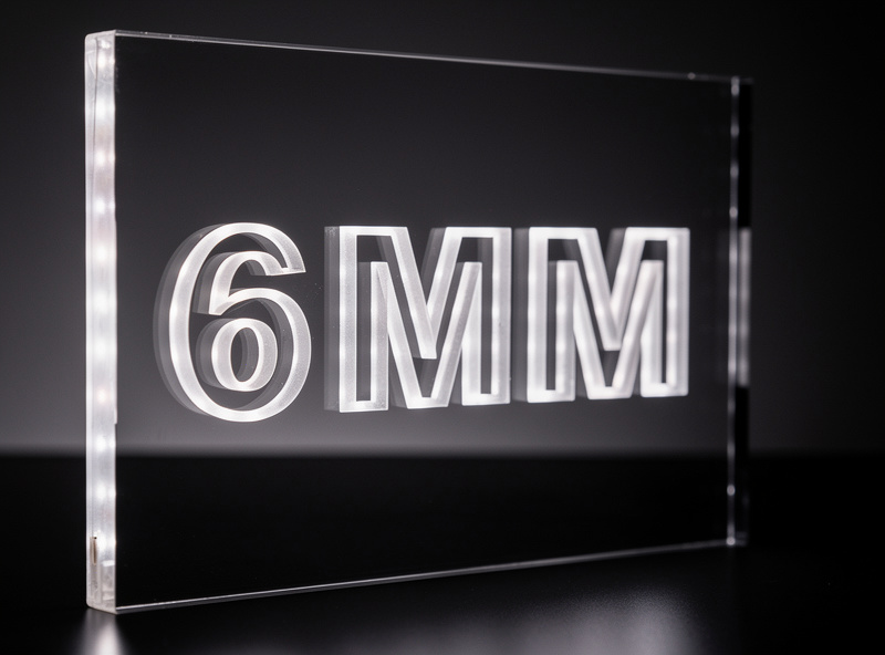 V-carved letter design on a 6mm cast acrylic sheet with backlight LED strips making the carved areas glow brightly against dark acrylic