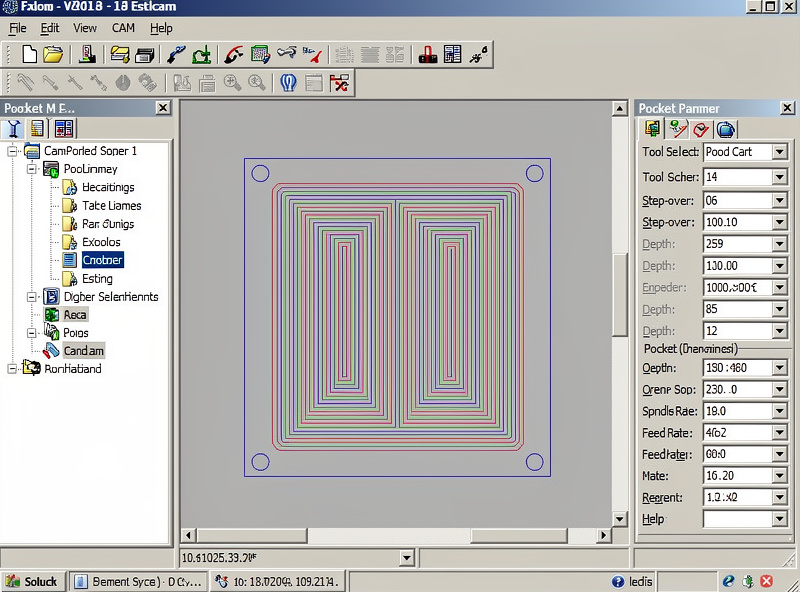 Estlcam software UI showing pocket toolpath generation with simple dated interface
