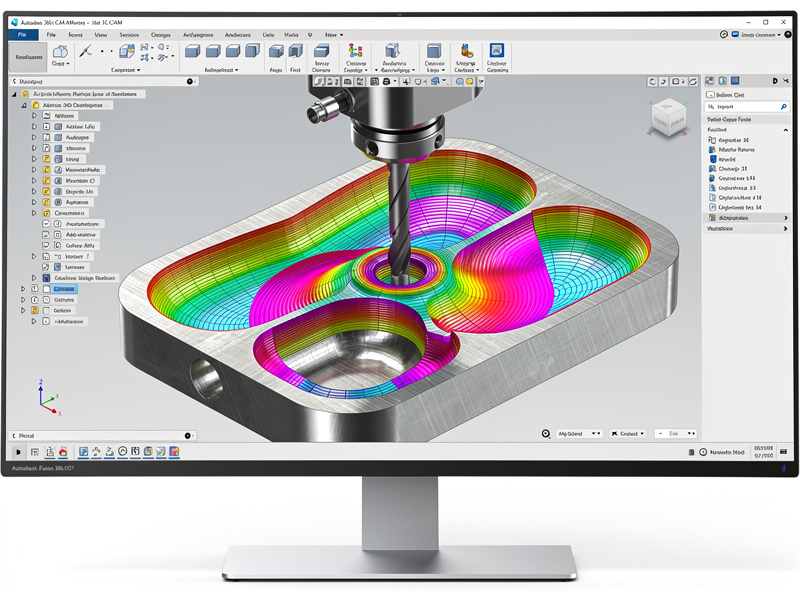 Fusion 360 CAM workspace showing 3D adaptive clearing toolpath on aluminum part