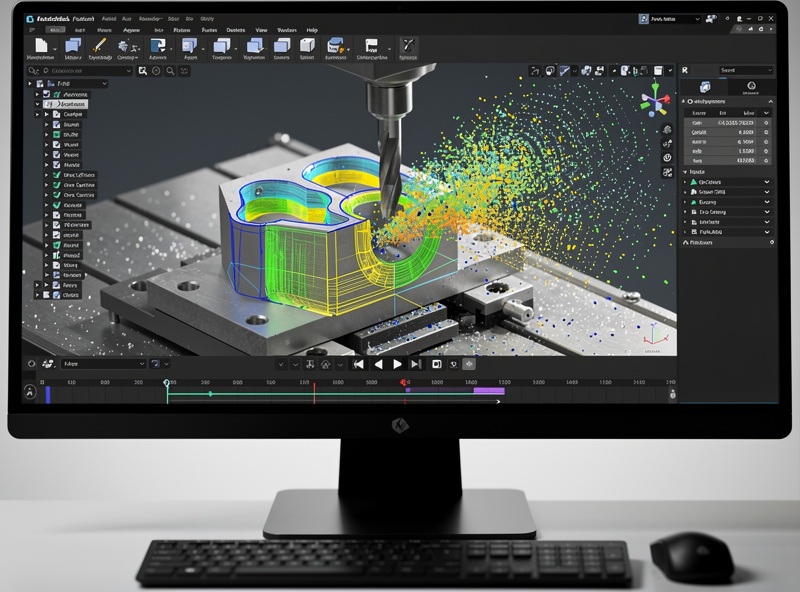 Fusion 360 toolpath simulation playback showing chip evacuation on desktop CNC part