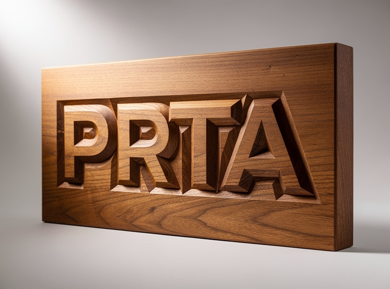 Prismatic carved letters on wooden sign showing 3D depth illusion from V-carved technique