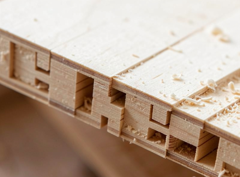 Evenly spaced square box-joint fingers cut by a CNC router in baltic birch plywood