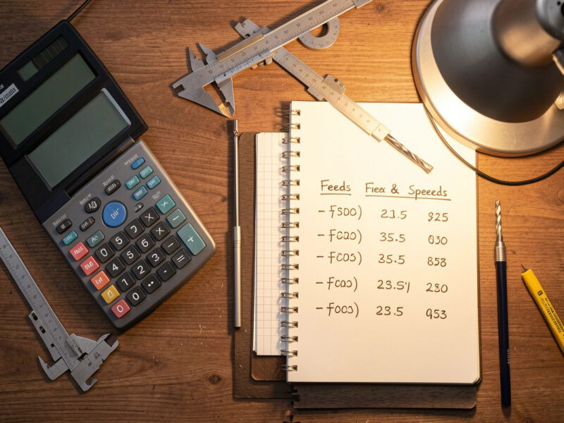 CNC feeds and speeds calculation worksheet with caliper and end mill