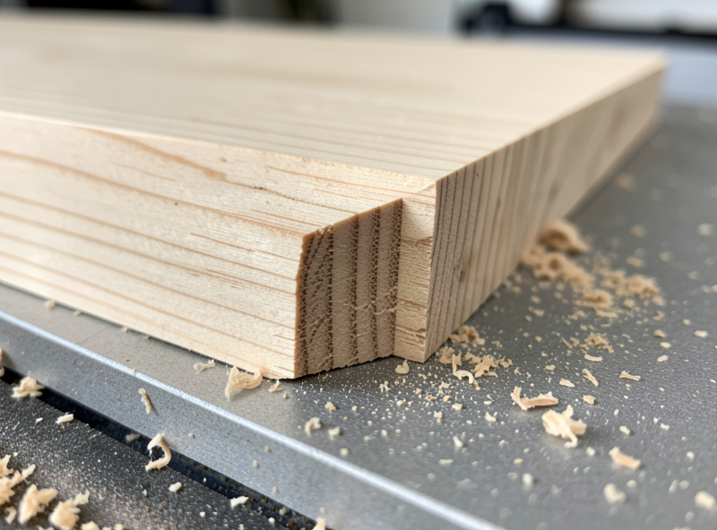 Evenly spaced CNC-cut finger joint fingers in a maple board on a CNC spoilboard