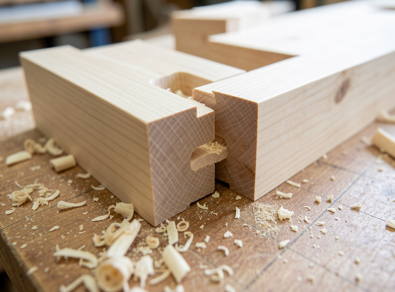 CNC-cut finger joint and box joint test pieces in maple seated together on a spoilboard