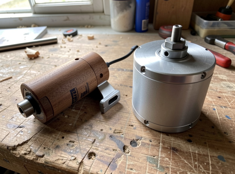 Trim router and VFD spindle side by side on a workbench