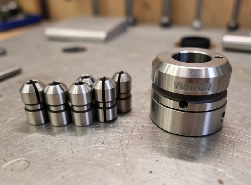ER collet set laid out next to a VFD spindle nut