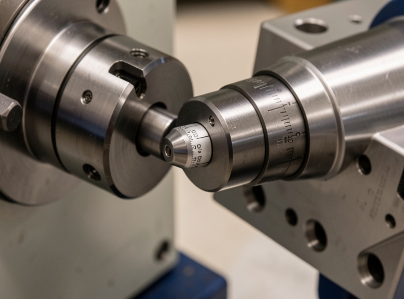 Dial indicator measuring runout on a CNC spindle collet