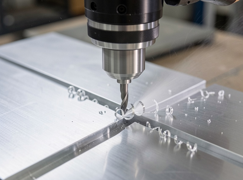 CNC spindle cutting 6061 aluminum with an air blast clearing chips