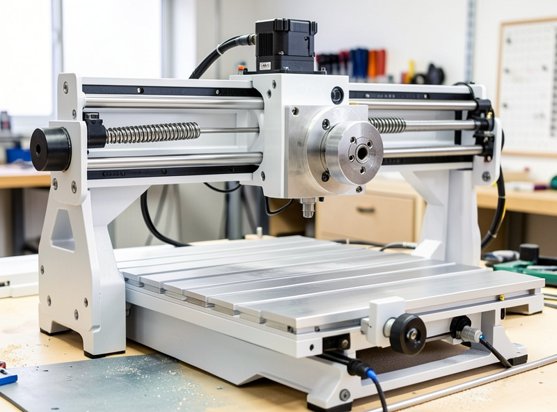 Upgraded CNC Z-axis with dual linear rails, a thick aluminum spindle plate, and a ball screw mounted on a hobby router gantry
