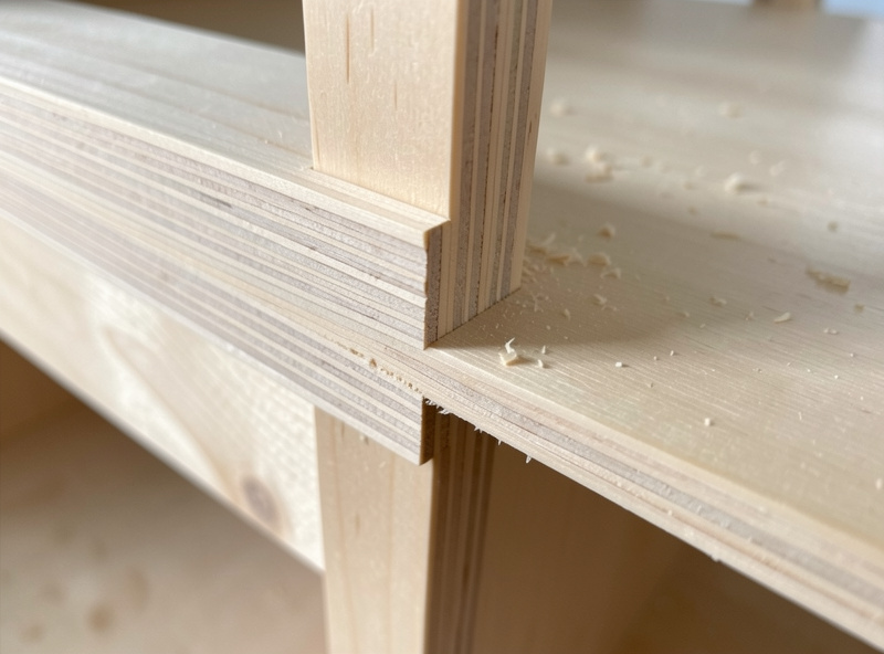 A flat-bottomed dado slot cut across a plywood cabinet side by a CNC router