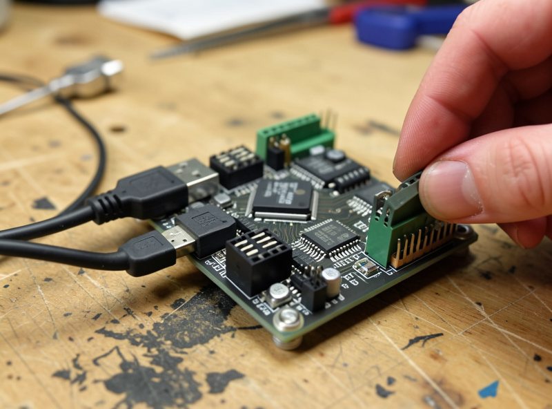 A CNC controller board being connected with a USB cable for GRBL setup