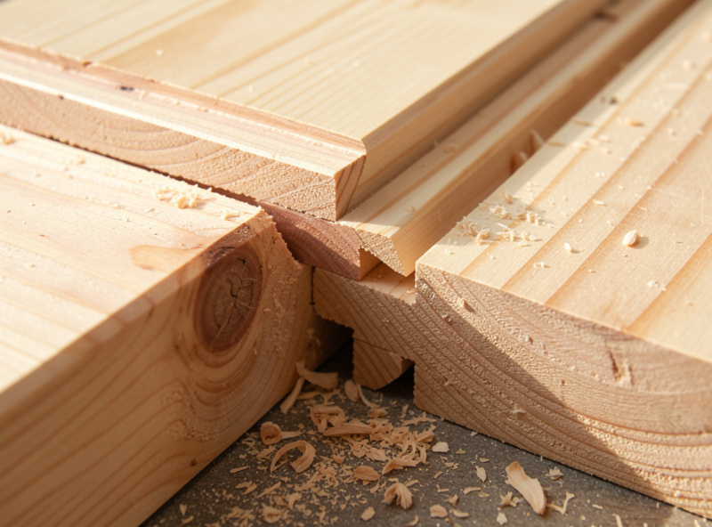 A tongue milled along the edge of a board next to a matching groove on a second board