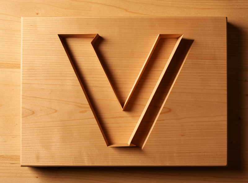 A finished V-carved sign showing crisp sharp-cornered letters with clean groove walls in maple