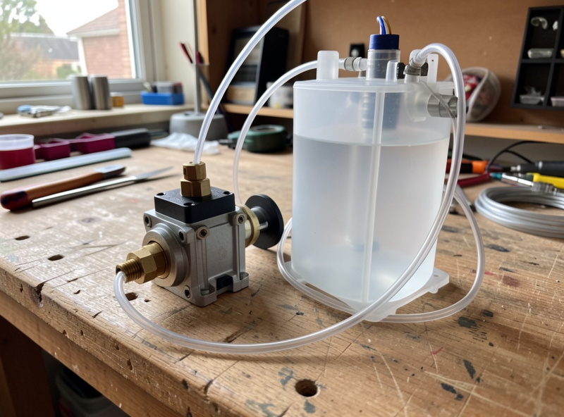 Coolant pump and reservoir setup for a water-cooled CNC spindle